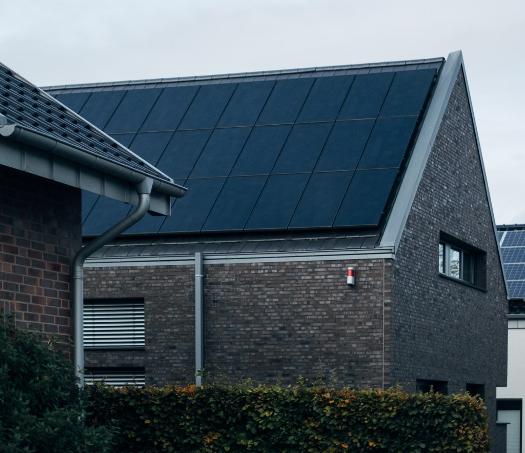 solar panels on roof of brick house